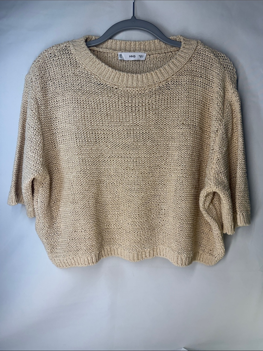 MNG Mango Beige 100% Cotton Chunky Knit Boxy Sweater Size L